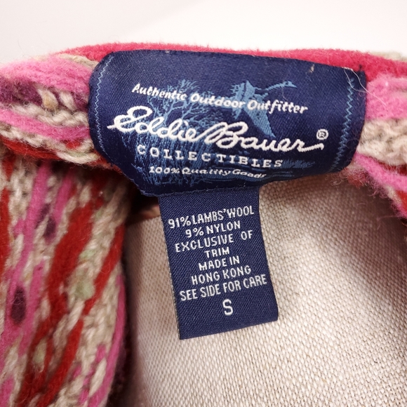 Eddie Bauer Pink/Red Fair Isle Lambswool Cardigan Sweater - Picture 8 of 8